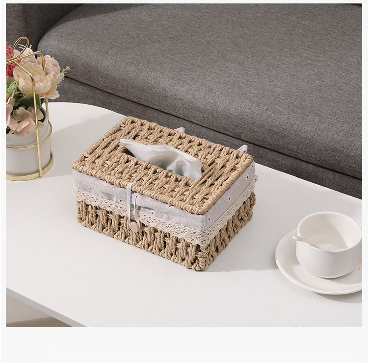 Woven Tea Table, Household Straw Woven Miscellaneous Storage, Desktop Toy Key, Cosmetics, Living Room Snacks, Drawer_voghion.com