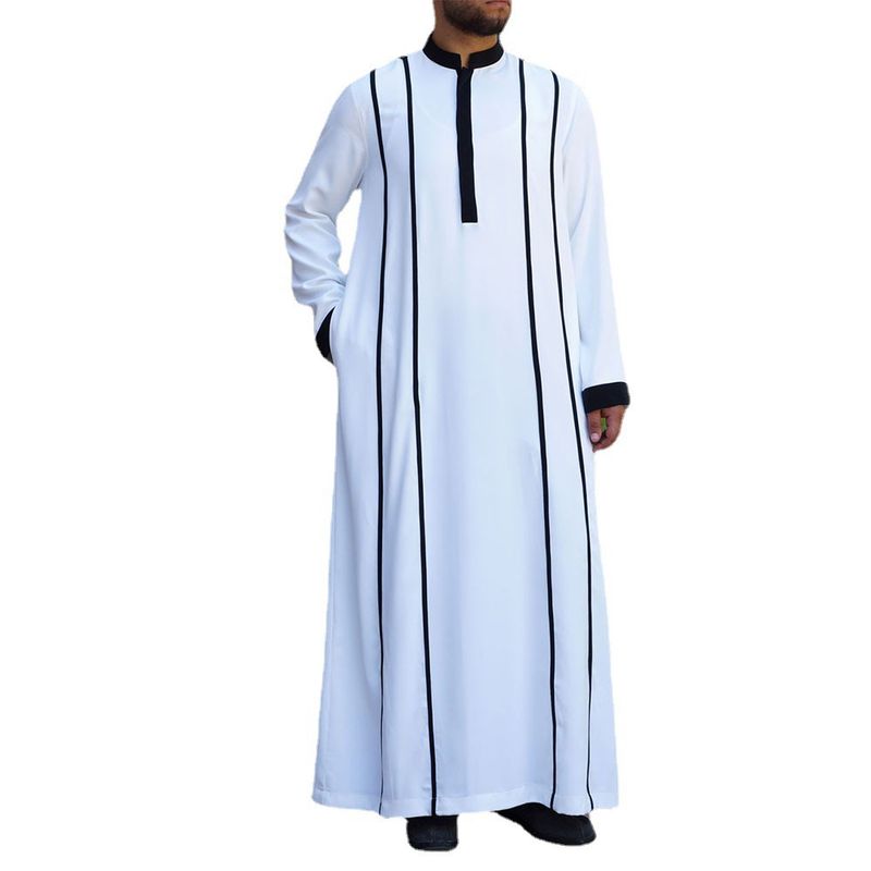 Muslim Men's New Ethnic Style Long Sleeved Stitching Robe Loose Formal Robe_voghion.com
