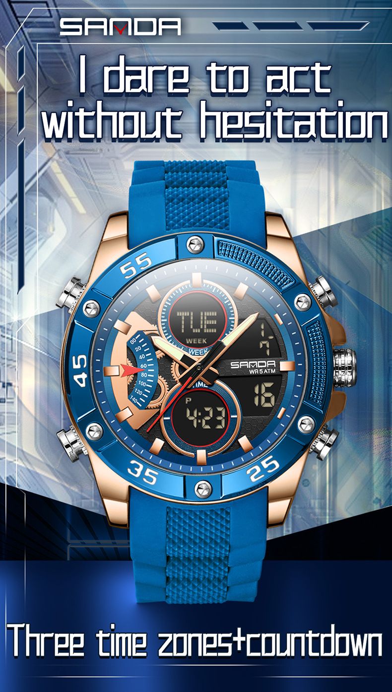 Digital Analog Sports Watch Silicone Strap, Dual Display, Alarm, Waterproof, Stopwatch, Countdown, Backlight For Swimming, Running, Outdoor Activities_voghion.com