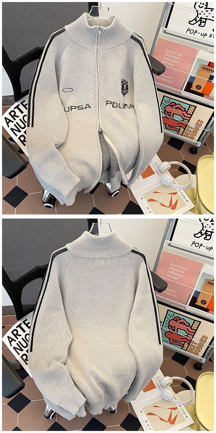 Men's Clothing Vintage Unisex Zip-Up Knit Cardigan - Oversized Fleece Loungewear For Men & Women - Cozy Chenille Fabric With Stretch - Retro Grey_voghion.com