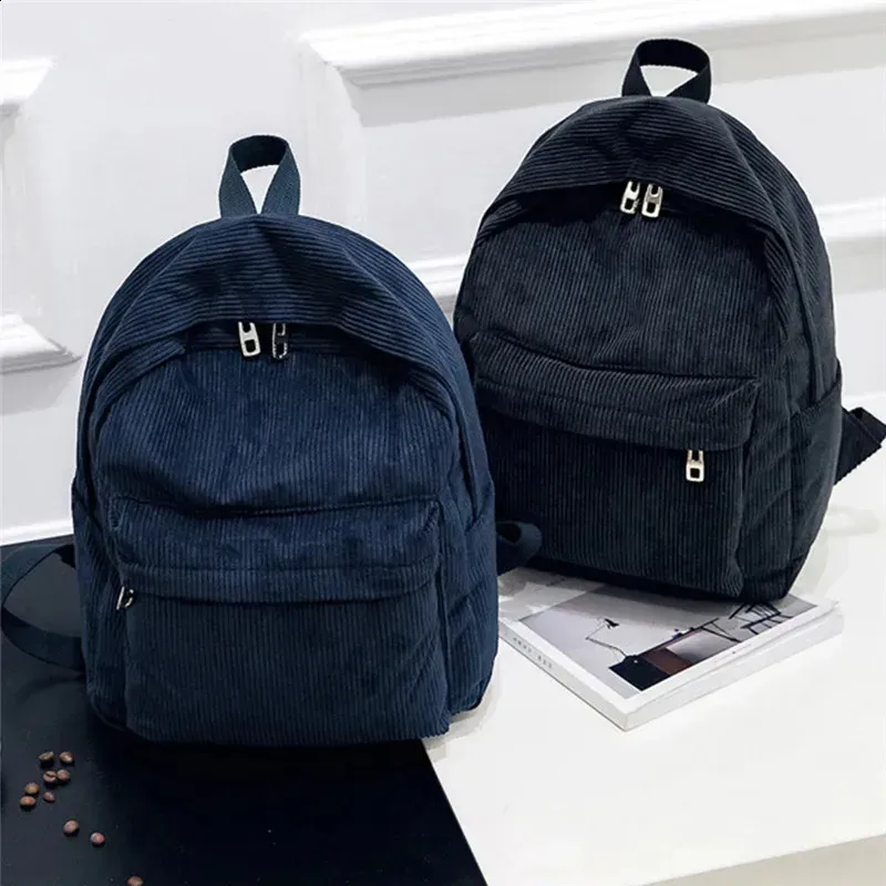 Zaino alla moda da donna in velluto a coste, tinta unita, per la scuola, per giovani, da viaggio, borsa a tracolla 250408l_voghion.com