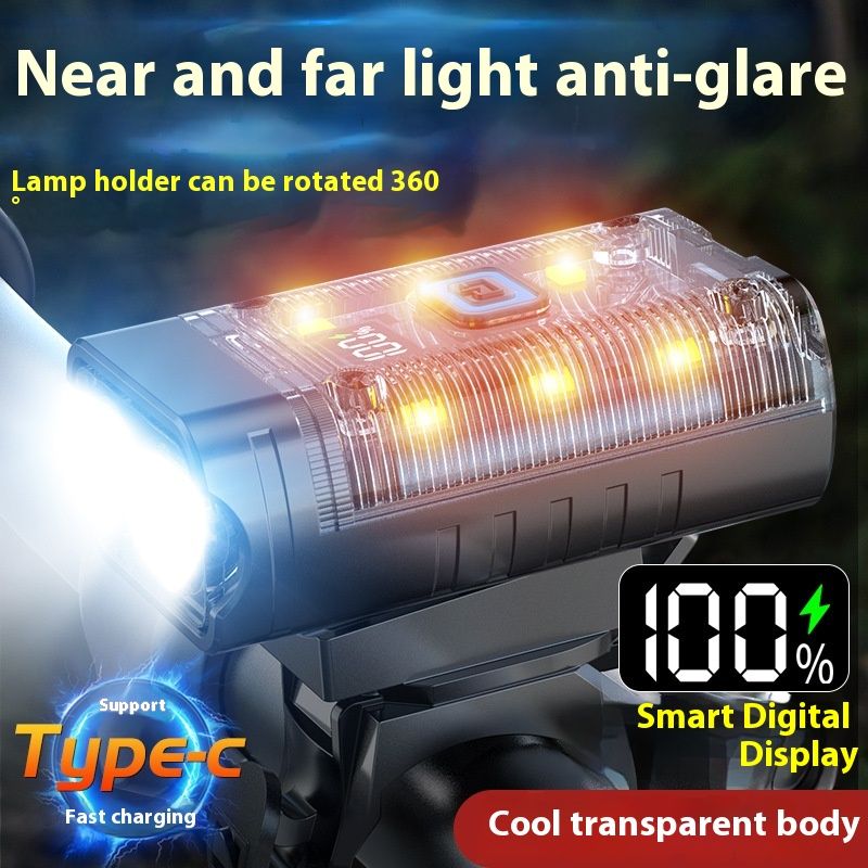 New High Brightness Dual Head Bicycle Outdoor Mountain Bike Front USB Rechargeable Transparent Cycling Gear Night Riding_voghion.com