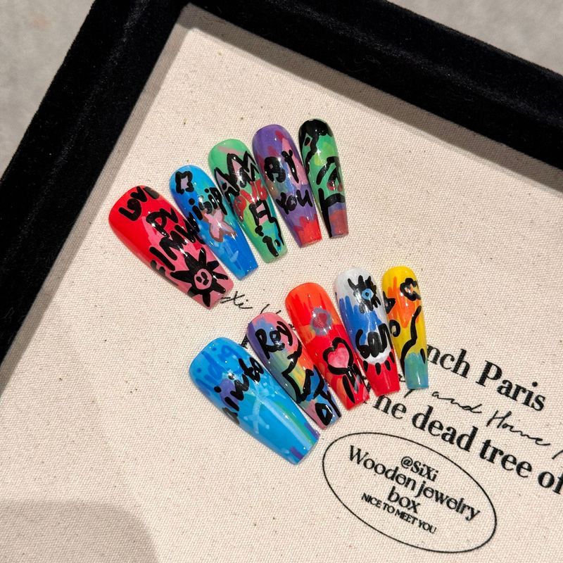 Künstliche Nägel, handgefertigt, tragbare Nägel, Hot Girl Nail Art, Farbaufsatz, Graffiti-Ölgemälde-Serie, abnehmbare künstliche Nägel, tragbare Nägel_voghion.com