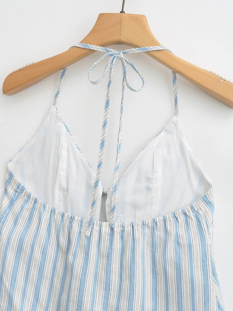 Design di abbigliamento alla moda da donna con strisce di colore a contrasto e cinturino al collo_voghion.com