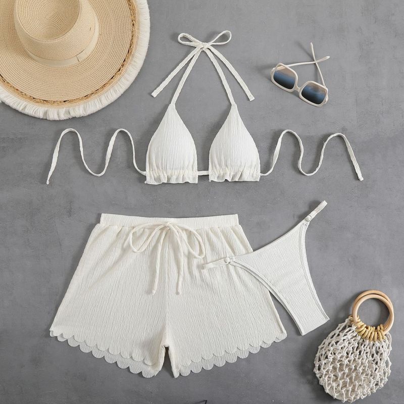 Maillot de bain deux pièces sexy pour femme, ensemble trois pièces de style Ins, couleur unie, triangle, bikini_voghion.com