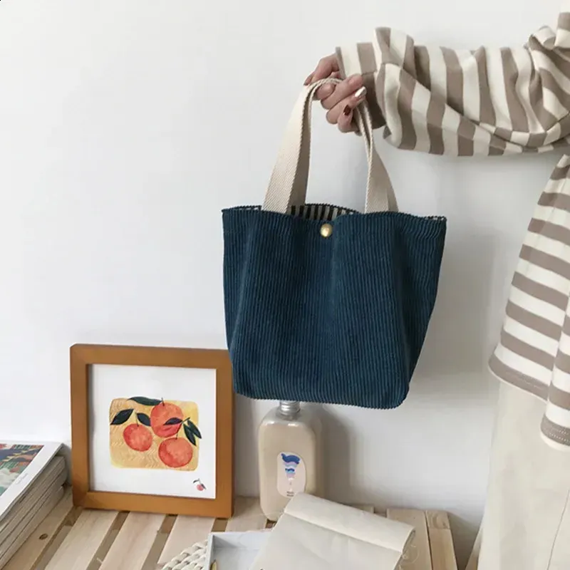 Piccola borsa per il pranzo in velluto a coste per donne 2024, borse ecologiche portatili, mini borse da viaggio per studenti, picnic, cibo, bento_voghion.com