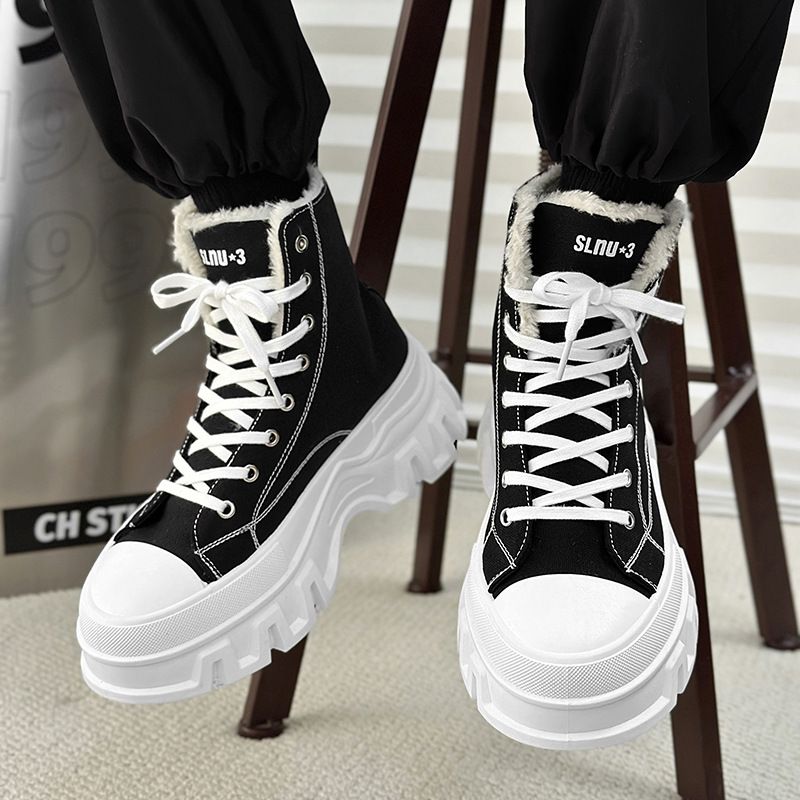 Chaussures pour hommes, chaussures de style nouveau, chaussures en toile à semelles épaisses, chaussures de couple à bout fermé, chaussures montantes, grandes tailles, bottes de neige en daim pour femmes_voghion.com