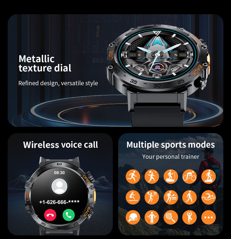 2025 LED Flashlight Smart Watch Military Watches SOS Bluetooth Call Waterproof Health Monitor Sport Smartwatch For_voghion.com