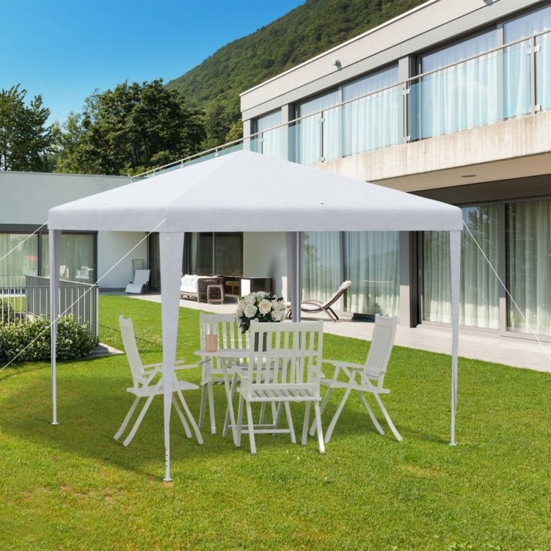 Pavillon 2,7x2,7m Rechteckig Wasserabweisend Stabil Winterfest Pavillon Partyzelt Gartenzelt Gartenpavillon Festzelt Für Camping Garten, Weiß_voghion.com