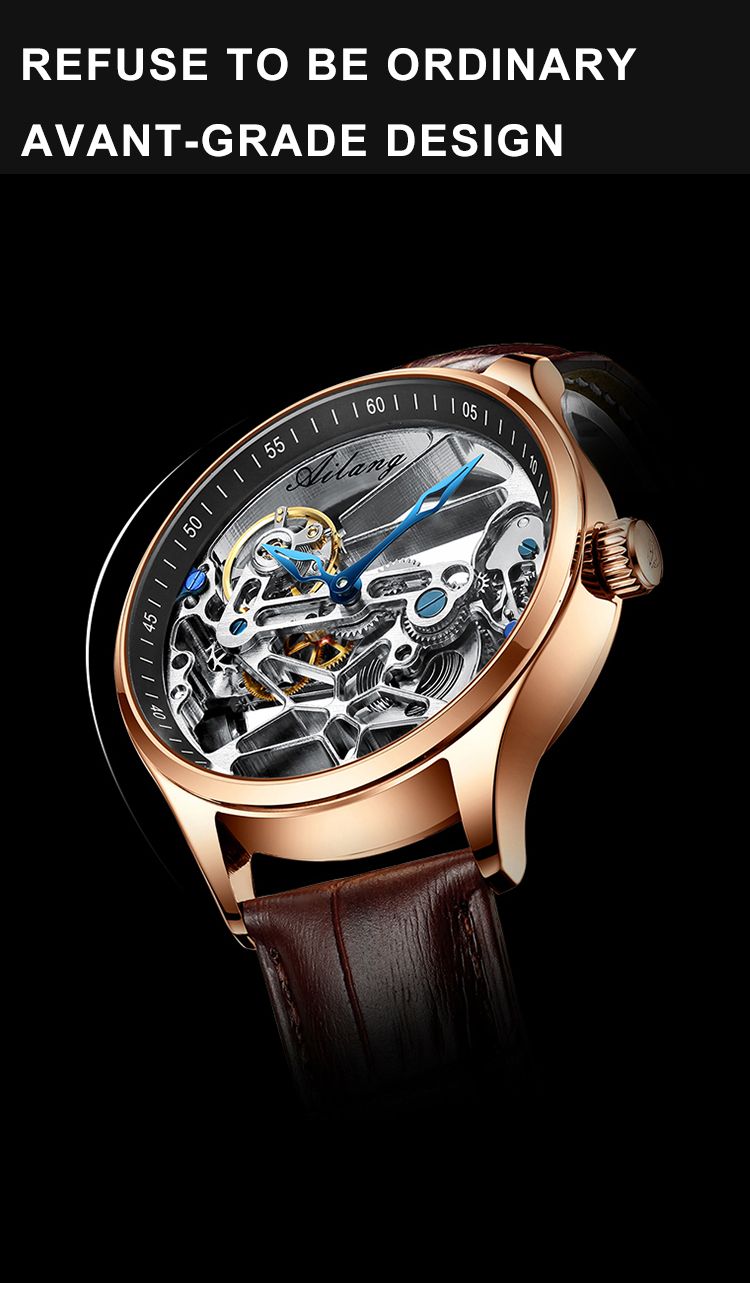 AILANG Fashion Skeleton Mechanical Watch Top Brand Luxury Men's Steampunk Transparent Hollow Automatic Watch Relogio Masculino_voghion.com