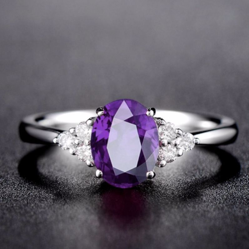 Heißer Verkauf Amethyst Lila Zirkon Chalcedon Diamant Einstellbar Frauen Lose Ring Süße Temperament Stil_voghion.com