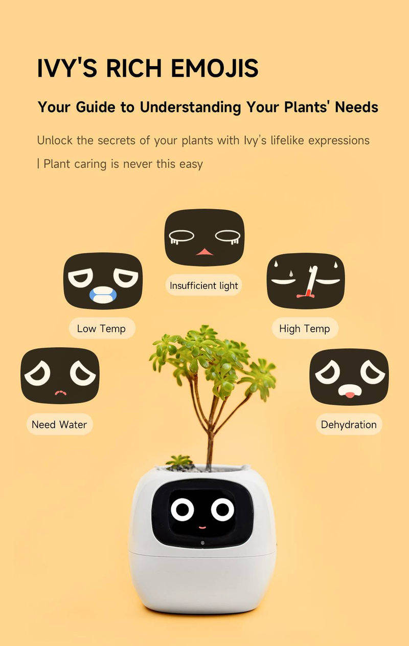Chytrý květináč PlantsIO Ivy, nekonečná zábava, více než 49 bohatých výrazů, 7 chytrých senzorů a AlChips usnadňují a zpříjemňují pěstování rostlin_voghion.com