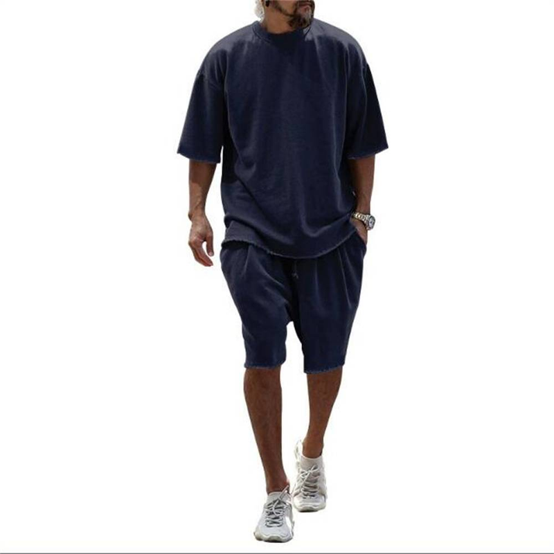 Été 2025 Mode européenne-américaine T-shirt à manches courtes à col rond pour hommes + short à lacets 2 pièces Ensembles de sport décontractés et amples M-3XL_voghion.com