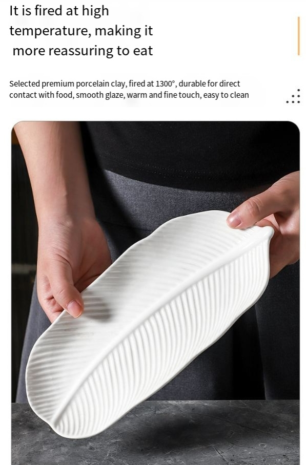 Hvit rektangulær keramisk tallerken Bananbladstallerken Fisketallerken Keramisk tallerken Hotellallerken Hjemme-sushitallerken Desserttallerken_voghion.com