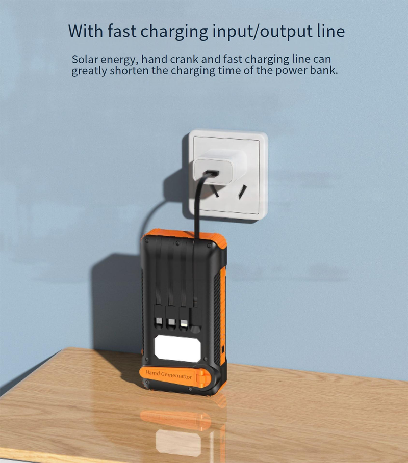 Power Bank Fast Charging 20000 MAh Solar Charger Hand Crank Power Mobile Power Large Capacity Outdoor Power OEM_voghion.com