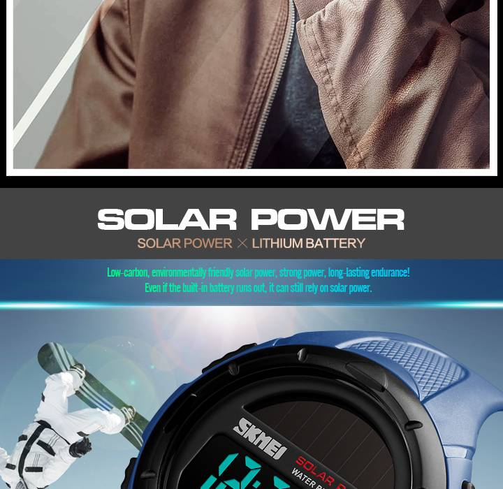 14050 Solarbetriebene Smartwatch mit Zeit, Stoppuhr, Wochenanzeige, Alarm, Datum, EL-Hintergrundbeleuchtung, 50 m Wasserdichtigkeit, 12/24-Stunden-Format_voghion.com
