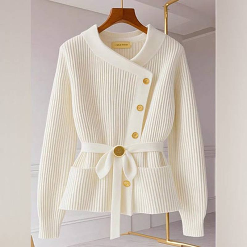 Conjunto de blusa de malha elegante, versátil e elegante, com calça reta, para mulheres - Look macio, versátil e elegante em damasco (M-3XL)_voghion.com