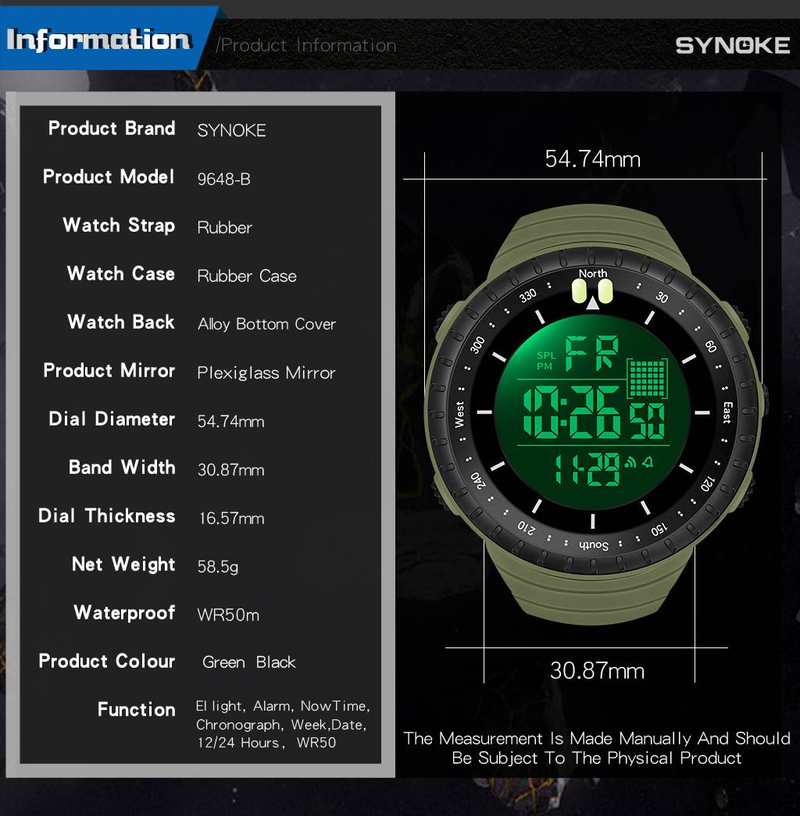 Men's Digital Sports Watch With Night Light, 50m Waterproof, Stopwatch, Alarm, Large Screen For Outdoor, Hiking, And Daily Use Trendy Student Watch_voghion.com