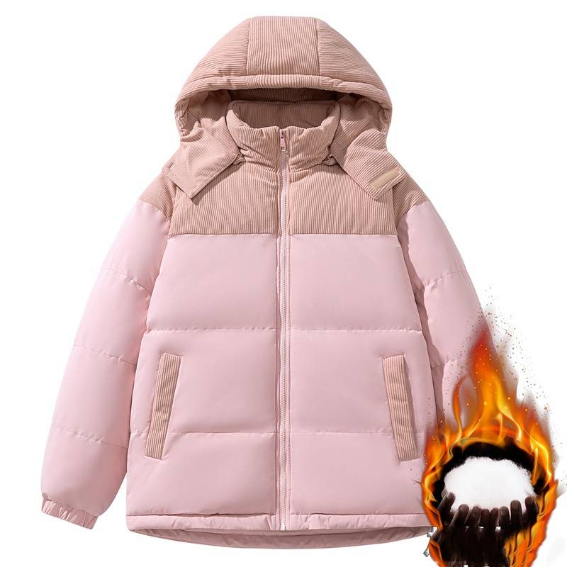 Men's Corduroy Zip-Up Hooded Jacket - Winter Casual Coat With Detachable Hood & Color-Block Design, Lightweight Polyester Fill_voghion.com