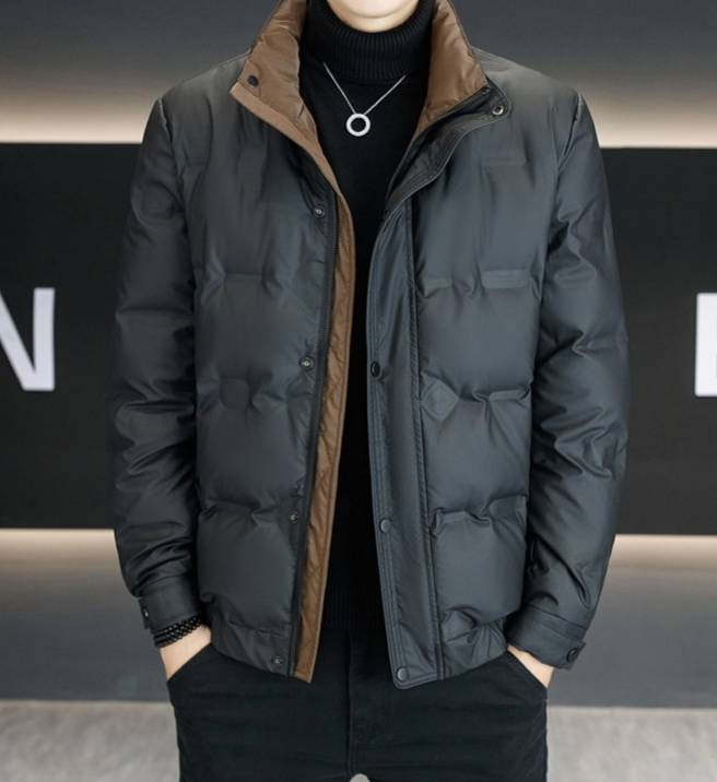 Herrenbekleidung Leichte Daunenjacke für Herren mit Stehkragen – Wasserdichter, winddichter Wintermantel für Business Casual (Schwarz, Khakigrün)_voghion.com
