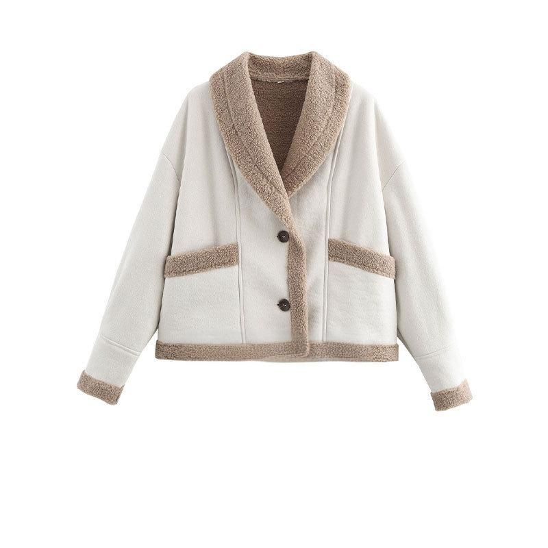 Women's Faux Fur & Leather Bomber Jacket - Winter Warm Reversible Oversized Coat With Notch Lapel For Casual & Work Wear_voghion.com