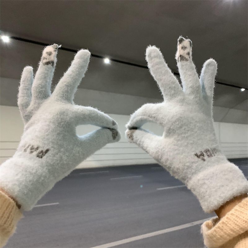 ragazzo ragazzo piccolo panda foderato in pile spesso per donna, stile Ins, caldo, antivento, resistente al freddo, compatibile con touchscreen,_voghion.com