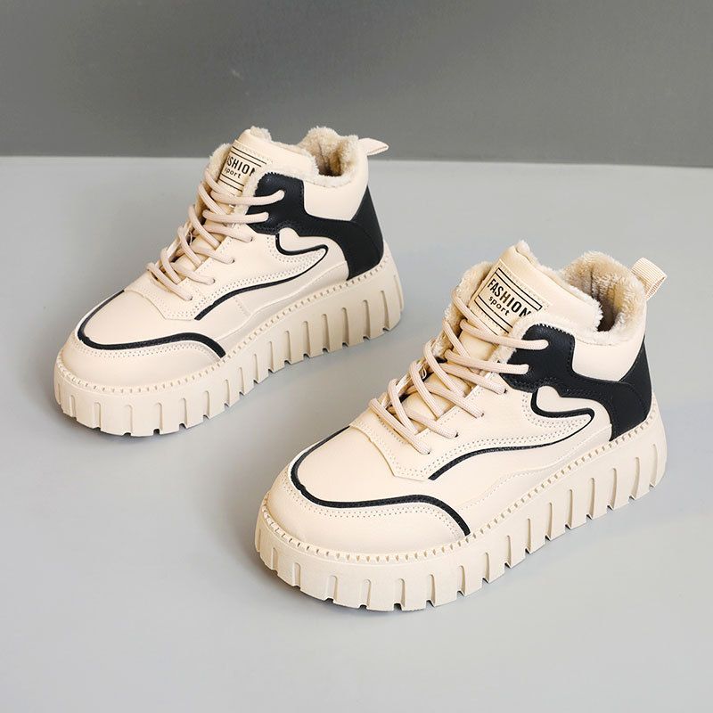 Yb9023 New New Autumn Winter High-Top Platform Women's With Fleece Thick-Soled Cotton Shoes Student Simple_voghion.com