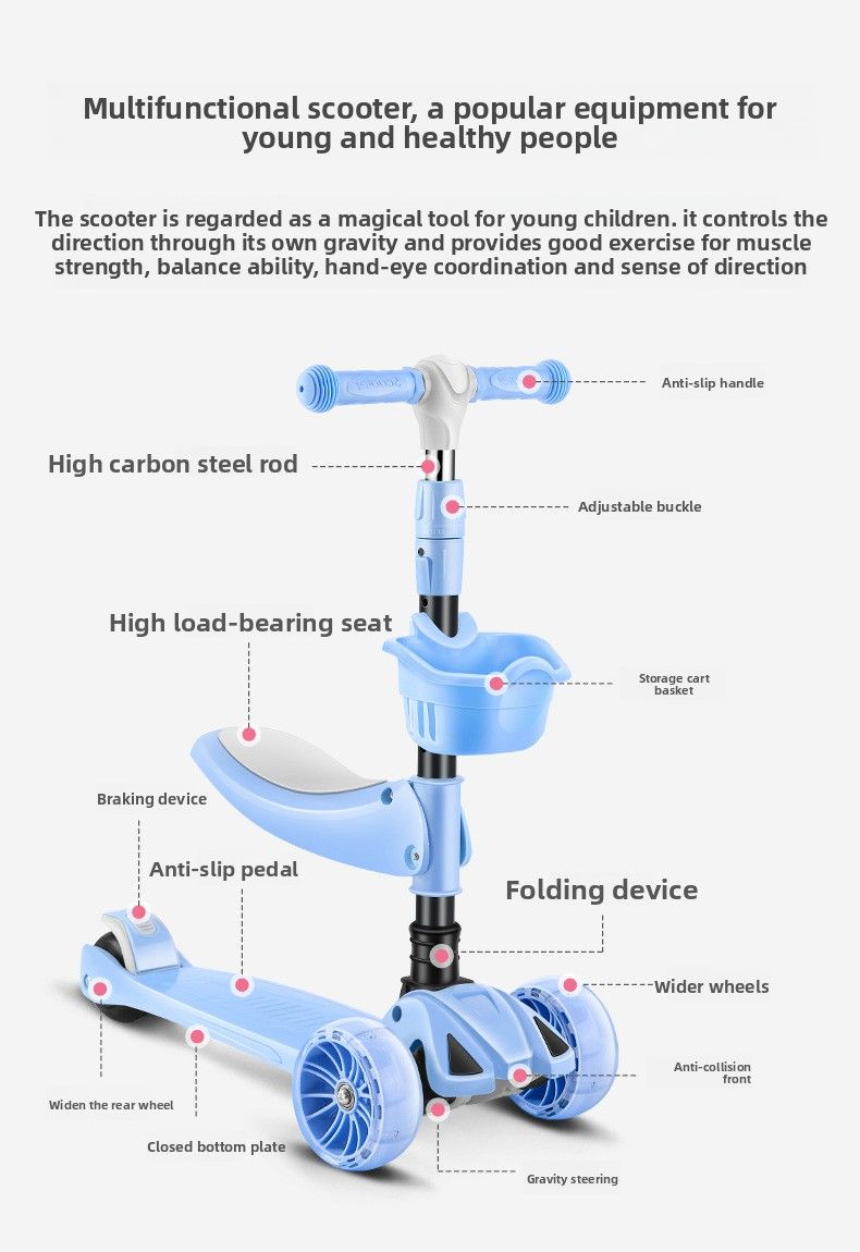 New Children's 3-in-1 90% Off Fold Baby Flashing Scooter Can Sit And Ride Dropshipping_voghion.com