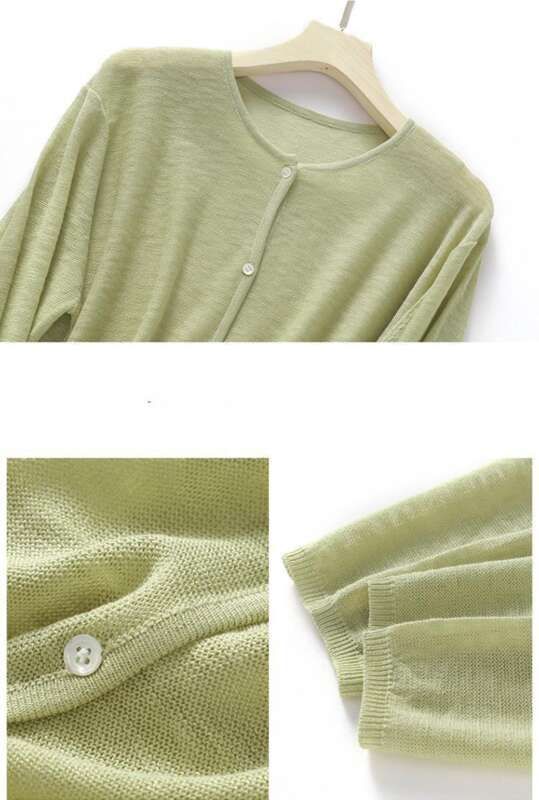 Cardigan lavorato a maglia in lino con nodi di bambù da donna, sottile, girocollo, giacca in seta ghiacciata, scialle esterno largo, camicia con aria condizionata_voghion.com