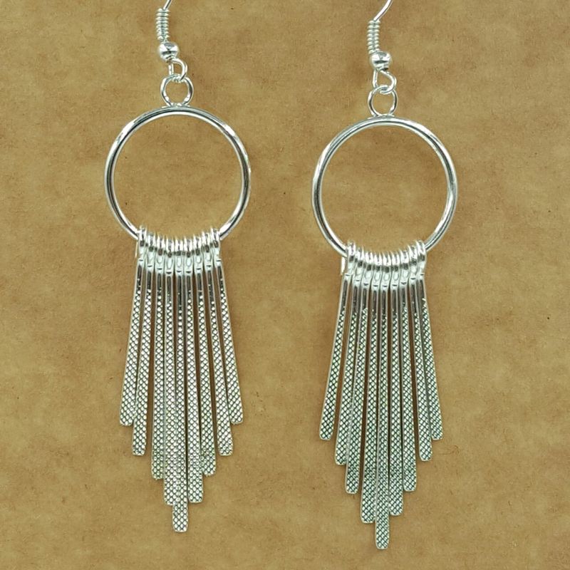 Orecchini a doppio cerchio in stile coreano placcati in argento 925, lunghi e esagerati, con nappe, gioielli all'ingrosso gratuiti_voghion.com