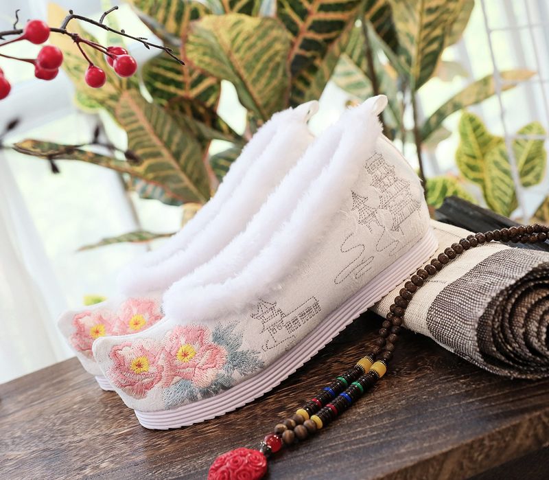 Schleife im Hanfu-Stil für Damen, bestickte, erhöhte Zehenpartie, antike Kostüm-Stoffschuhe, Studenten_voghion.com