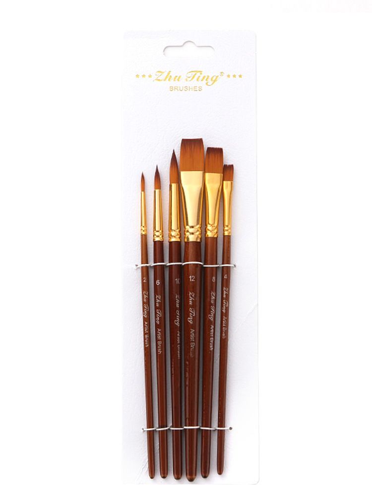 6 linen Rod brush two-color nylon wool watercolor brush student brush set Wholesale_voghion.com