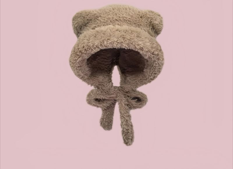 Cappello di lana con protezione per le orecchie in peluche con orso carino autunnale e invernale, versione coreana, alla moda, piccolo, anti-freddo_voghion.com