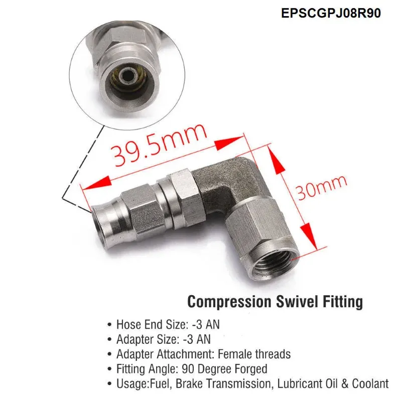 1PC Aço Inoxidável AN3 para AN -3 Extremidades de Mangueira Giratória de Freio Reto Encaixe de Carro EPSCGPJ_voghion.com