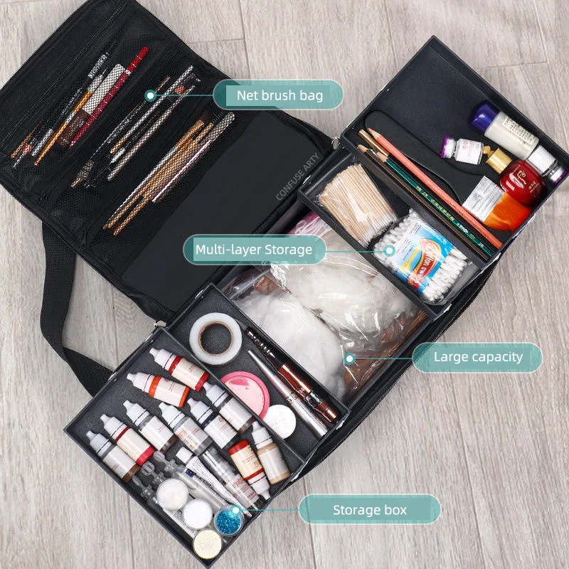 Nouveau sac de maquillage de grande capacité multicouche manucure coiffure broderie trousse à outils cosmétiques mallette de rangement trousse de toilette_voghion.com