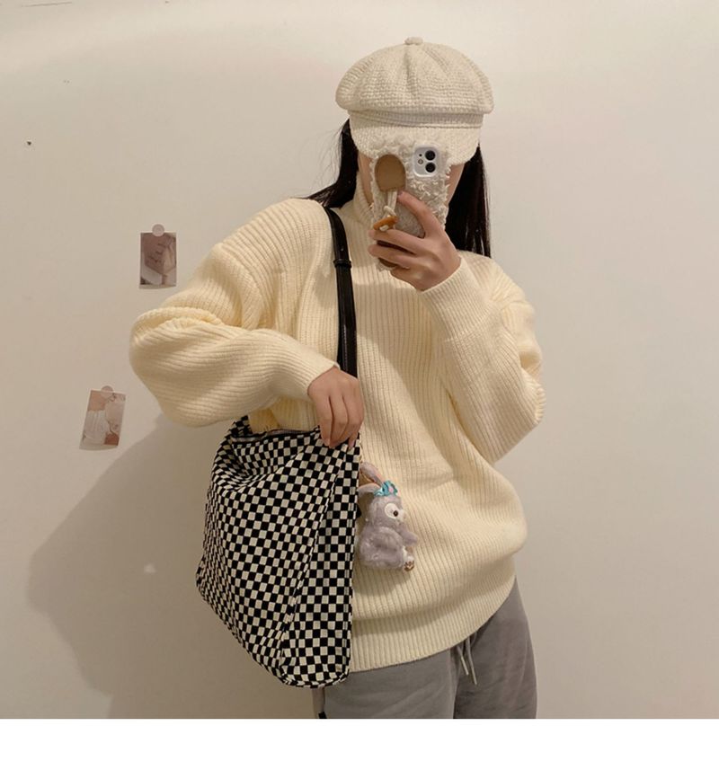 Chessboard grid large capacity women's 2024 new versatile shoulder student fashion niche bag, crossbody bag_voghion.com