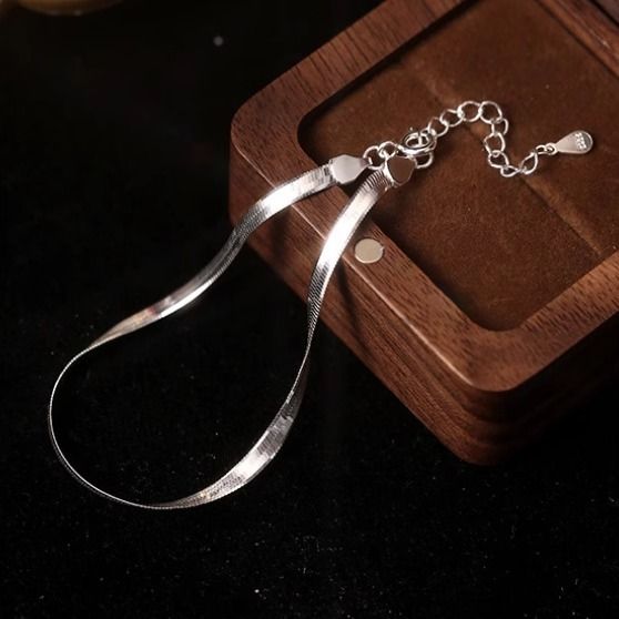 Bracciale unisex in argento puro con lama minimalista in stile freddo e piatto a forma di serpente, con catena semplice e nicchia hip hop_voghion.com
