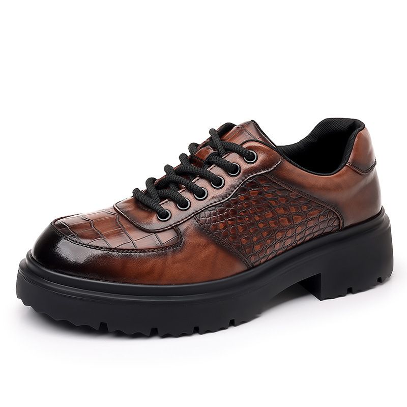 Suitable For All Seasons Fashion Trend Leather Men Business Casual Thick Sole Height Increasing Men's Crocodile Pattern Derby Shoes Spring New_voghion.com