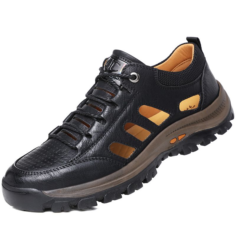 Sommer-Sportsandalen aus Leder mit weicher Sohle, ausgehöhlte Baotou-Wanderschuhe für Herren im Freien, atmungsaktive perforierte Schuhe_voghion.com