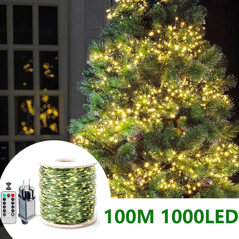 Ghirlanda di luci a LED bianche calde da 100 m, filo verde, per esterni, casa, Natale, festa di nozze, decorazione da giardino_voghion.com