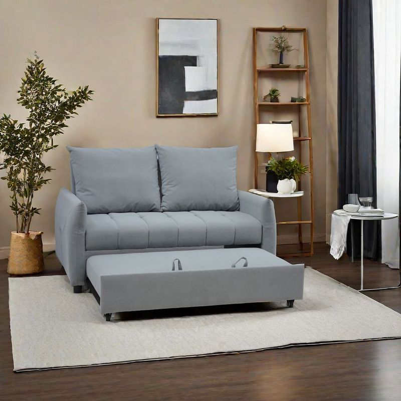 57.48" Big Size Sofa Bed Line Fabric Futon Couch With Adjustable Backrest, Modern Loveseat Sofa Sleeper For Living Room_voghion.com