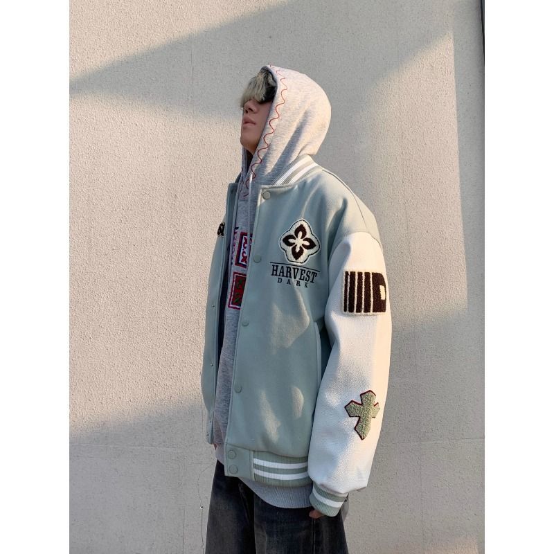 Retro-Baseballjacke mit gesticktem Schriftzug – Unisex Oversized Varsity Style (M-XXXL, 2 Farben)_voghion.com