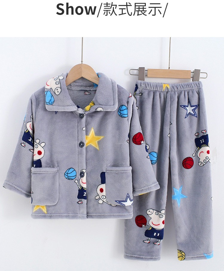 Pijamas de terciopelo Coral para niños, conjunto de ropa de casa de franela gruesa y cálida para otoño e invierno, pijamas grandes para niños_voghion.com