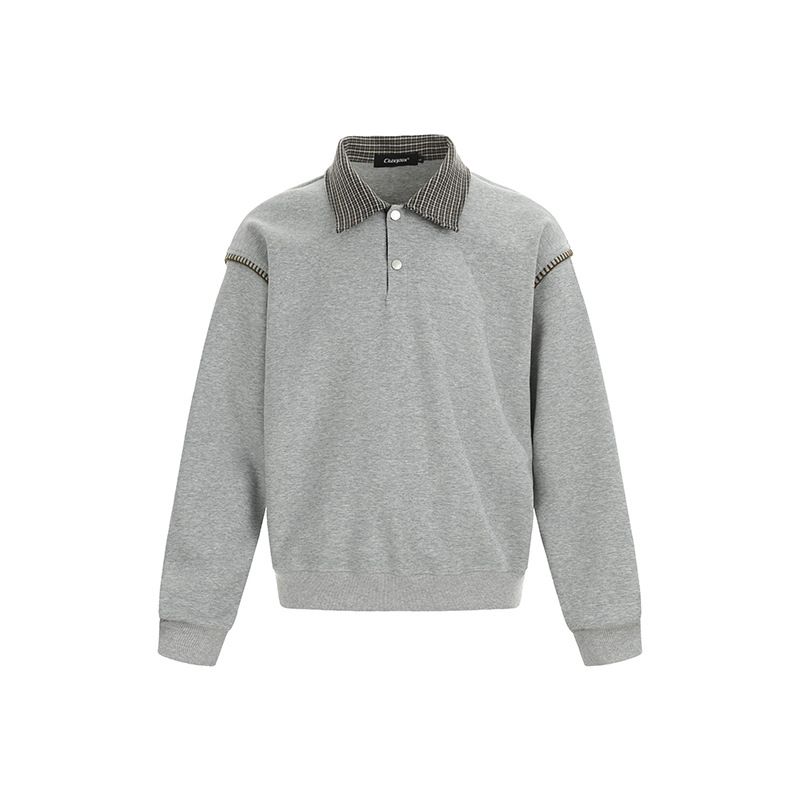 Polo patchwork pied-de-poule style Old Money, unisexe, col rabattu, coupe ajustée, tendance, automne 2025_voghion.com