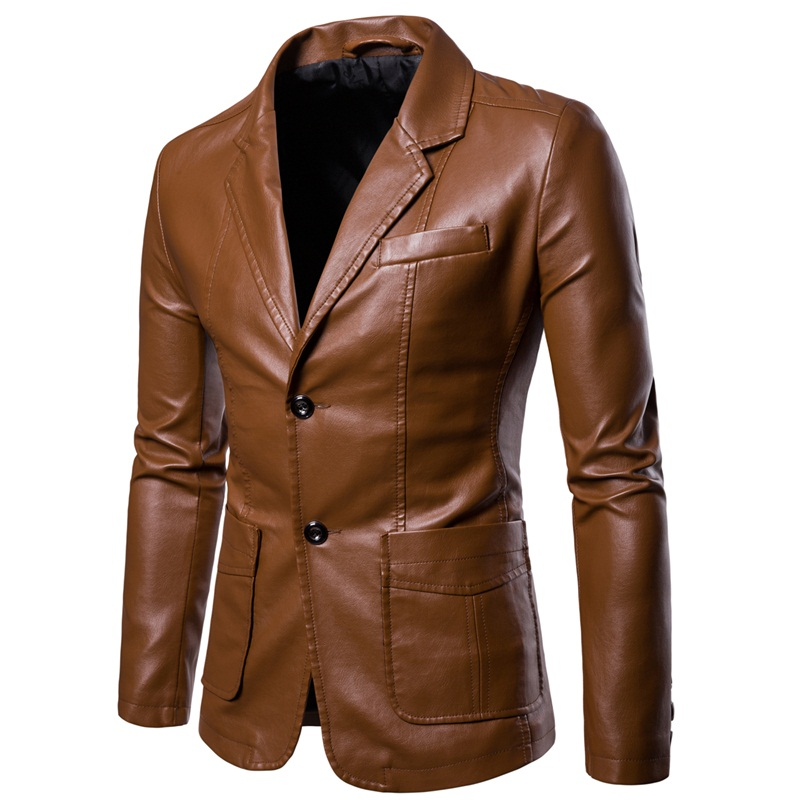 2024 Manteau de veste en cuir à simple boutonnage pour hommes_voghion.com