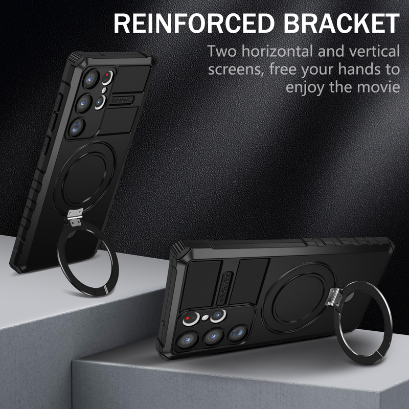 MagSafe Case For Samsung Galaxy S23 S22 S21 S20 Ultra Plus Note 20 FE Camera Slide Protector Ring 360 Rotate Kickstand_voghion.com