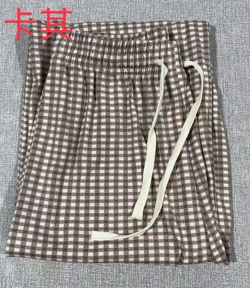 Damen Plaid Herbst Winter Neue Lose Drapierte Schlaf Petite Hohe Taille Abnehmen Gerade Weite Beinhose_voghion.com