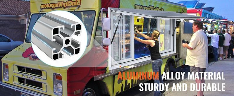 VEVOR Concession Window 36"x36", Aluminum Alloy Food Truck Service Window With 4 Horizontal Sliding Windows & Awning Door & Drag Hook, Up To 85 Degrees Serving Window For Food Truck Concession Trailer_voghion.com