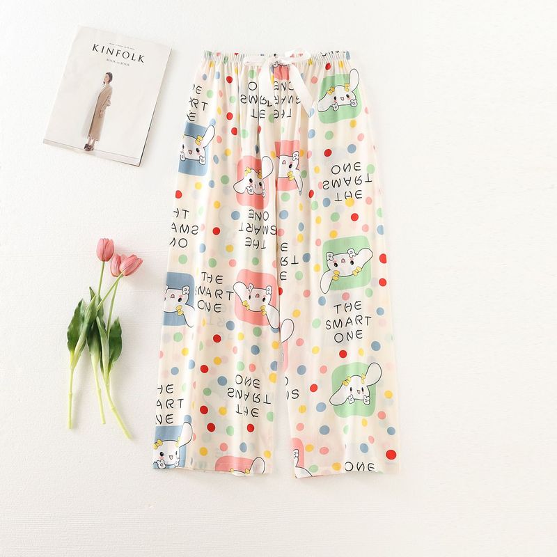 Women's Sleepwears Cotton silk pajama pants beach pants can be worn over a large size home dress nine point pants_voghion.com