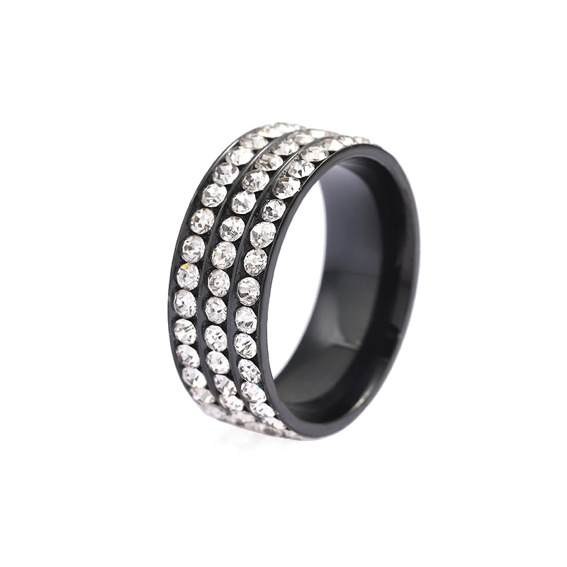 Titanium Ring For Women, Niche Fashion Diamond-Studded Couple Rings, Three-Row Diamond Stainless Steel Jewelry_voghion.com